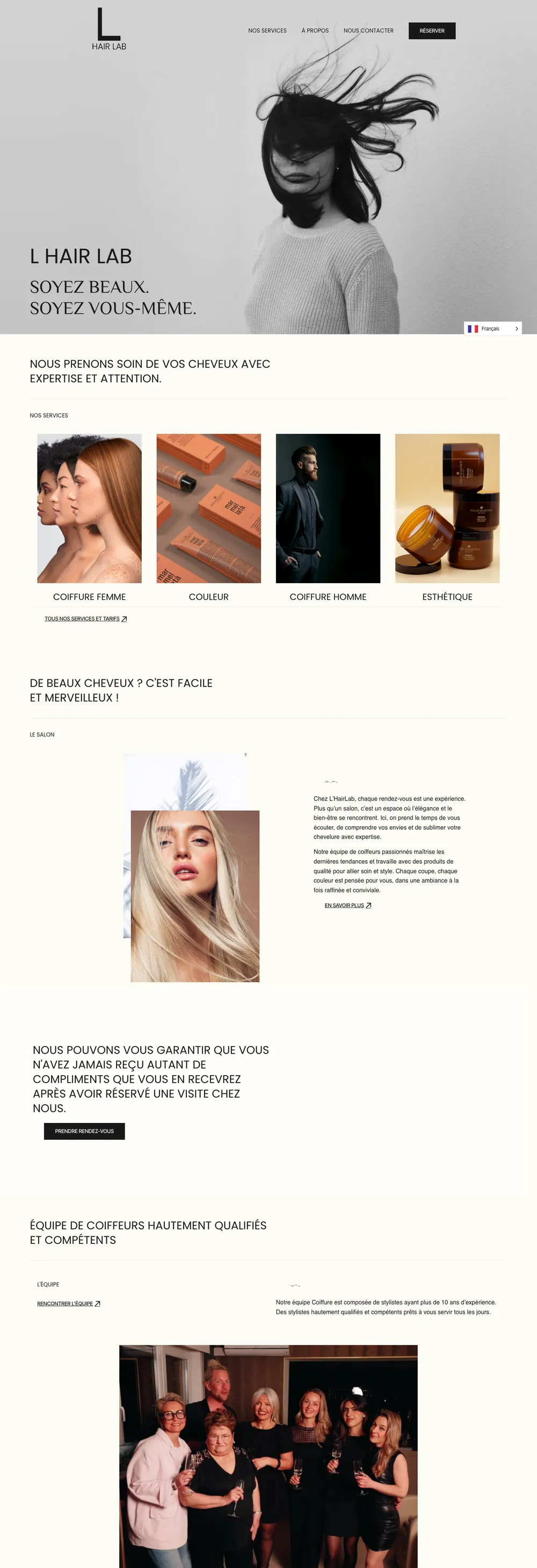 Site L'Hair Lab, page complète